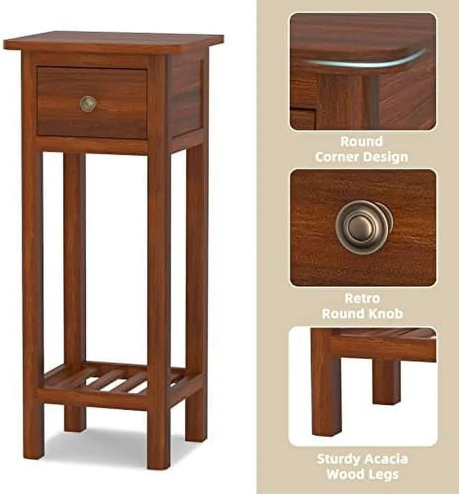 31 Inch Grey Acacia Wood End Table with Drawer K6980