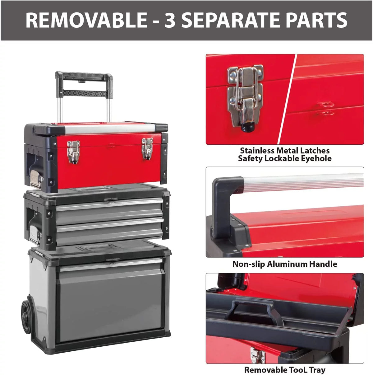 Portable Red Tool Box with 3 Drawers H61785