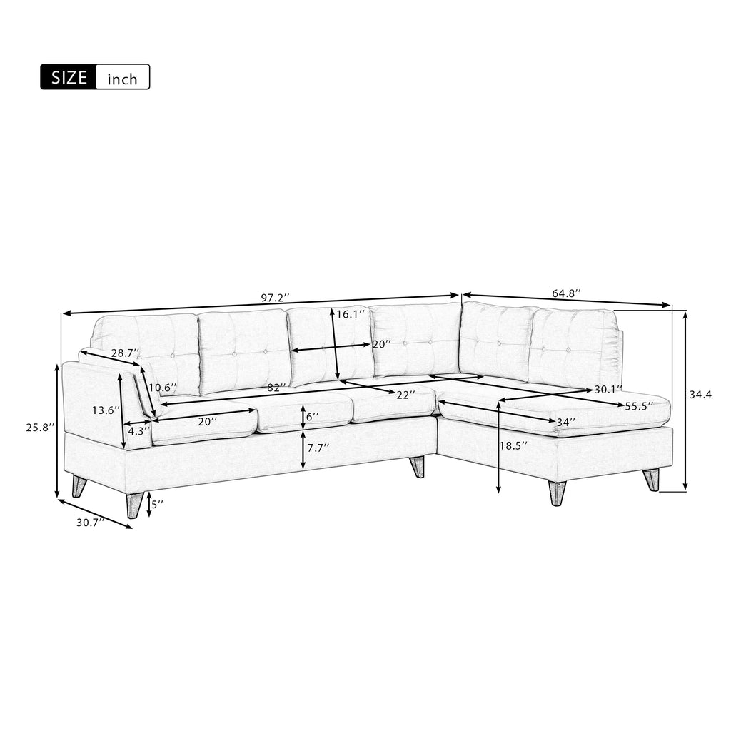 L-Shape Sectional Sofa with Chaise Lounge Gray N331223