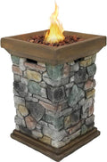 Propane Fire Pit Column with Cast Rock Design, Lava Rocks, Waterproof Cover, and Steel Burner, 30 Inch Tall F651932