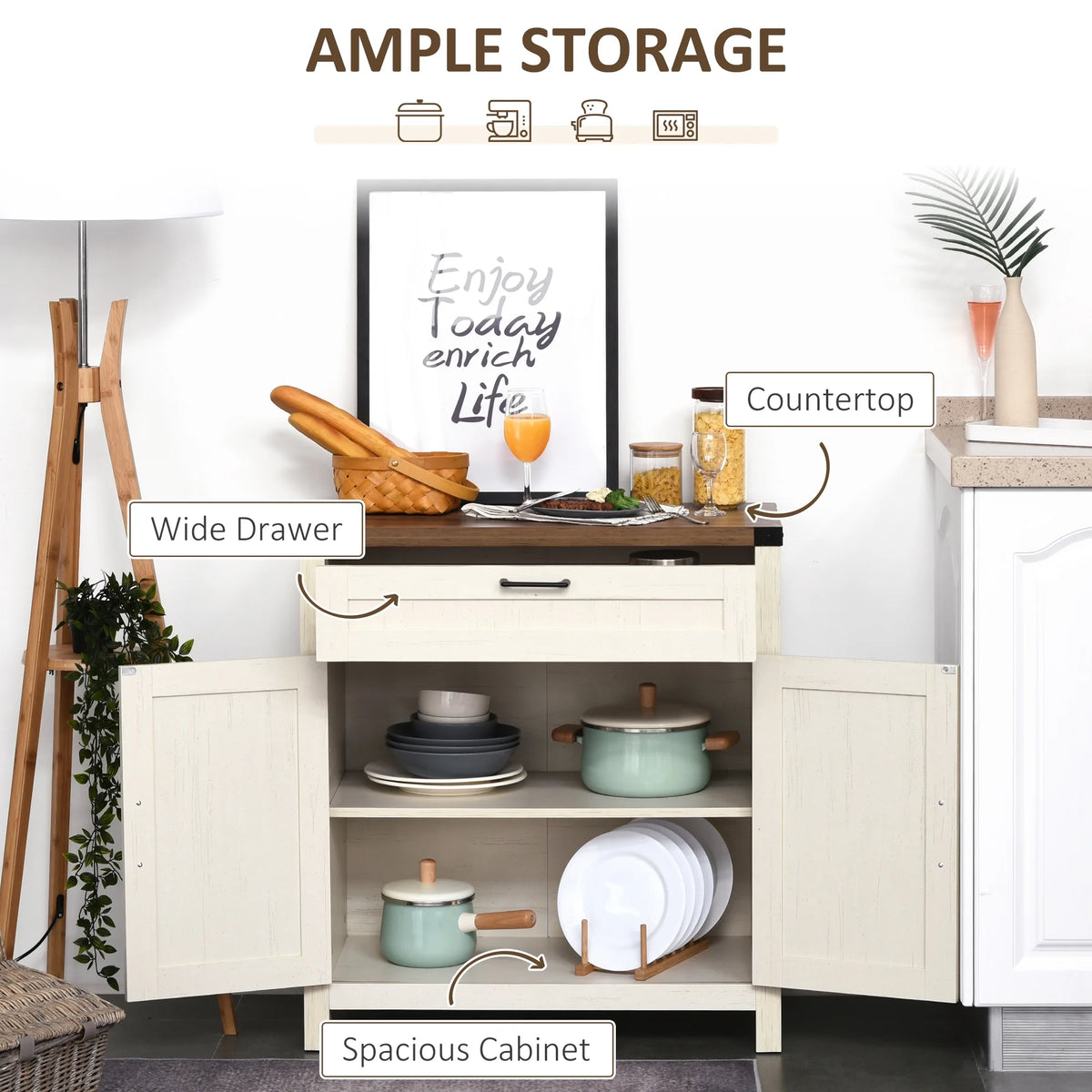 White Wooden Sideboard Buffet Cabinet with Drawer and Adjustable Shelf Y9168