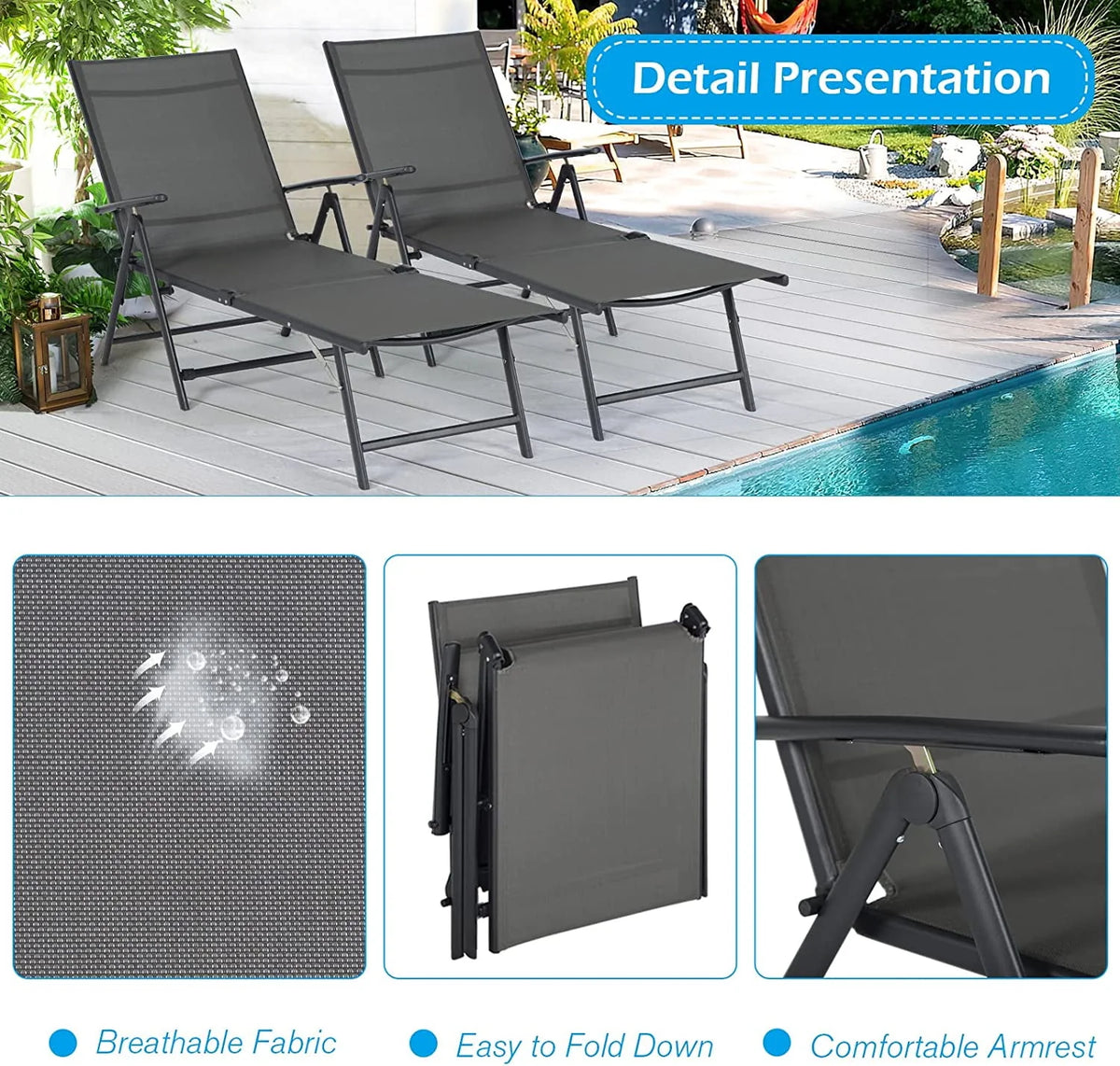 Gray Set of 2 Textile Outdoor Chaise Lounge R382699