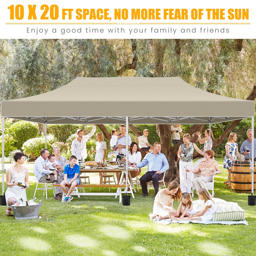 10x20 Pop up Canopy Tent Heavy Duty Waterproof UV 50+ Khaki B527