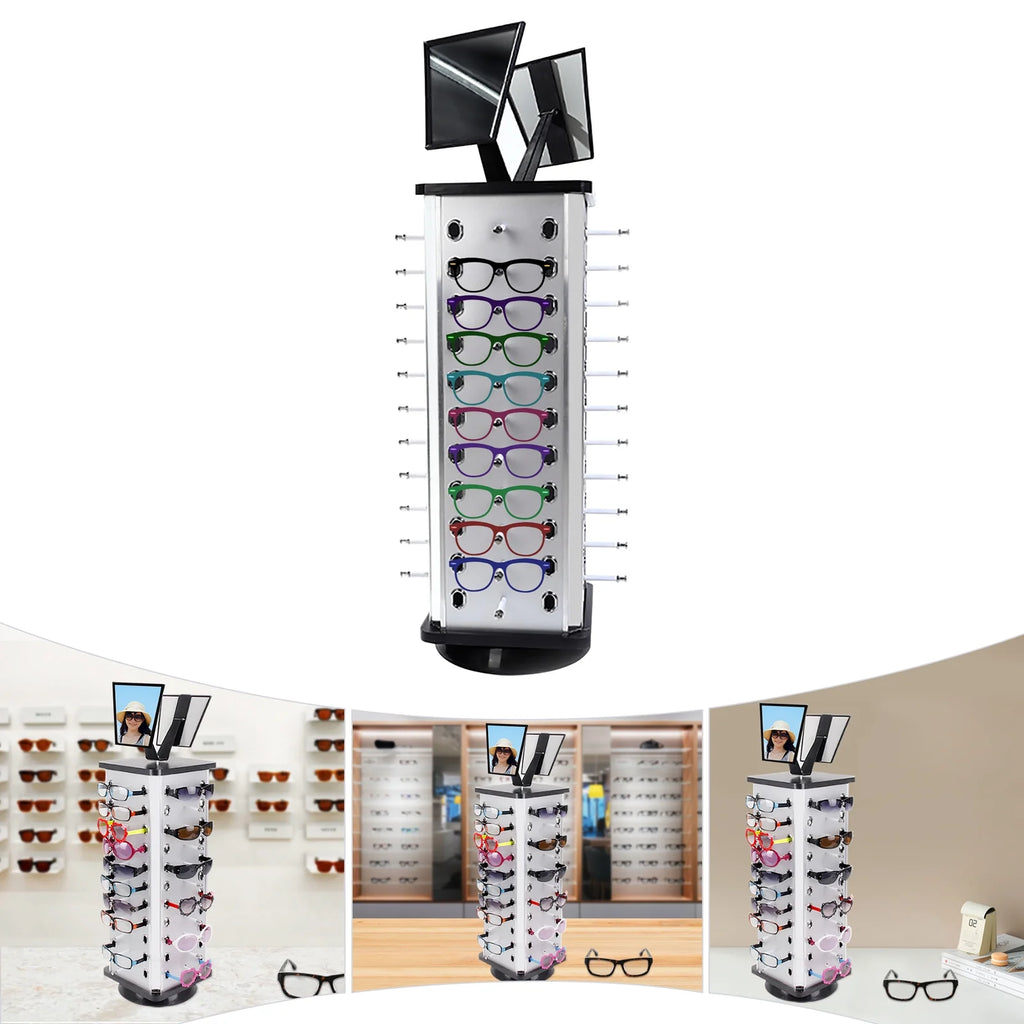 Freestanding 44-Pair Rotating Sunglasses Display Stand with Mirror R490