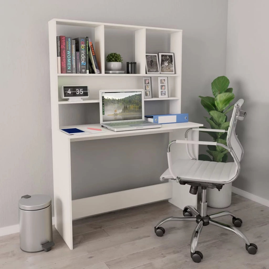 White Engineered Wood Desk with Shelves Z755