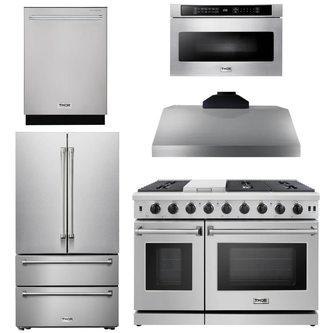 48 In. Gas Range, Range Hood, Dishwasher, Refrigerator, Microwave Drawer I55467