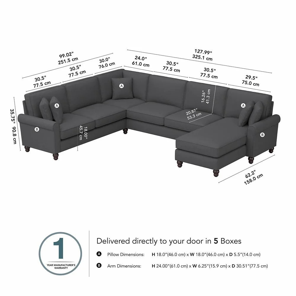 Charcoal Gray Herringbone U Shaped Couch with Chaise X6552