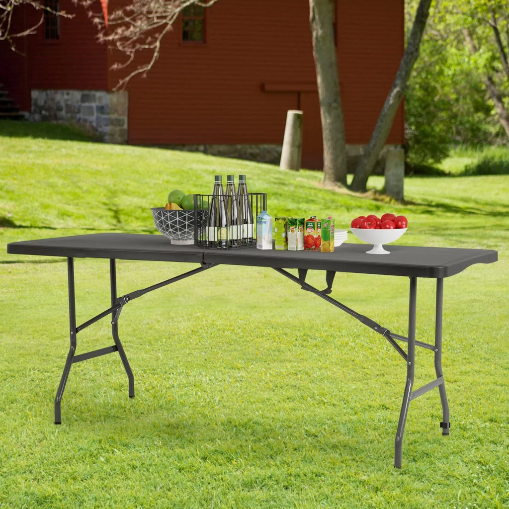 6ft Black Plastic Folding Table with Carrying Handle M19329