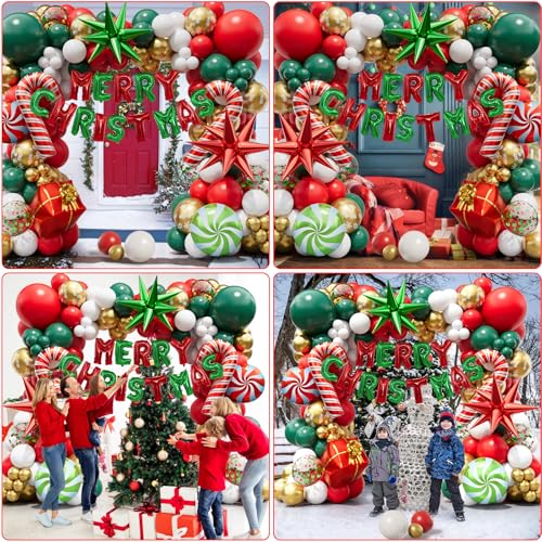 Christmas Balloon Garland Arch Kit with Banner and Red White Green Balloons O167