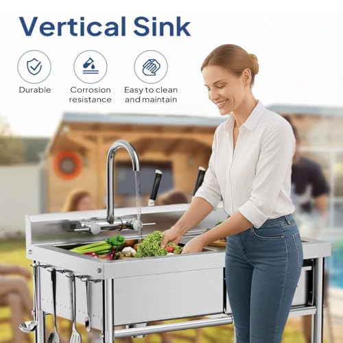Stainless Steel Freestanding Utility Sink with Workbench Drawer Double Shelves K6624