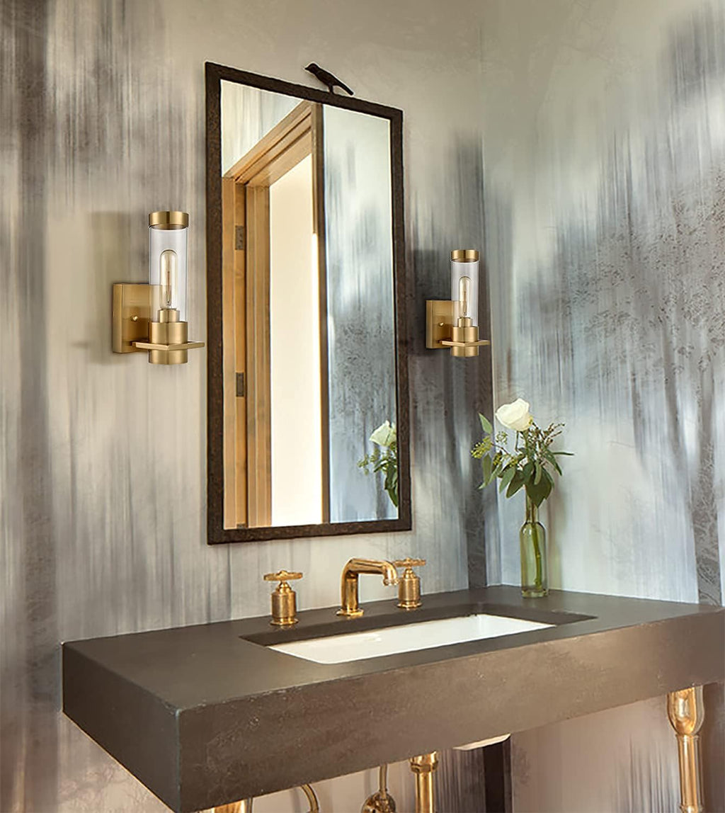 Brass Gold Frosted Glass Wall Sconce 2 Pack D6533