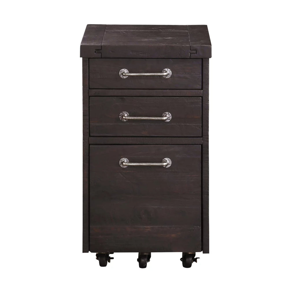 Cafe Brown Solid Pine Wood File Cabinet with Rolling Casters S821