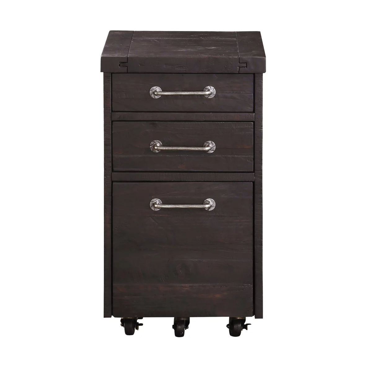 Cafe Brown Solid Pine Wood File Cabinet with Rolling Casters S821