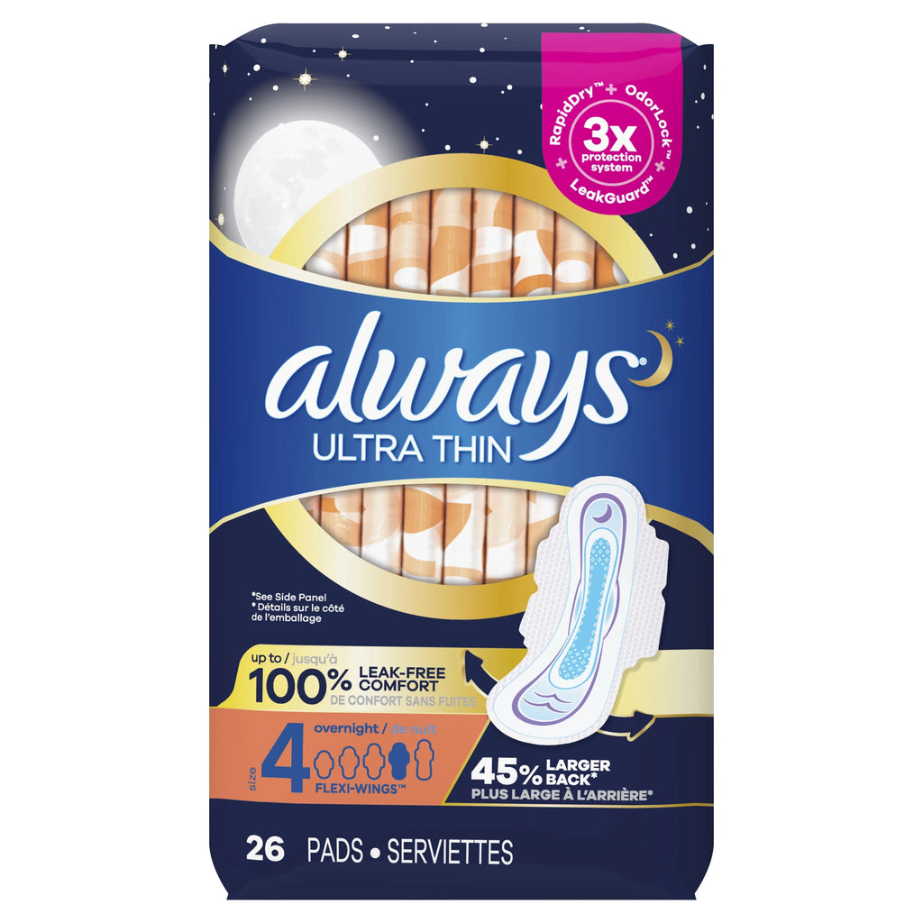 Ultra Thin Overnight Pads with Wings, Size 4, 50 CT P129279