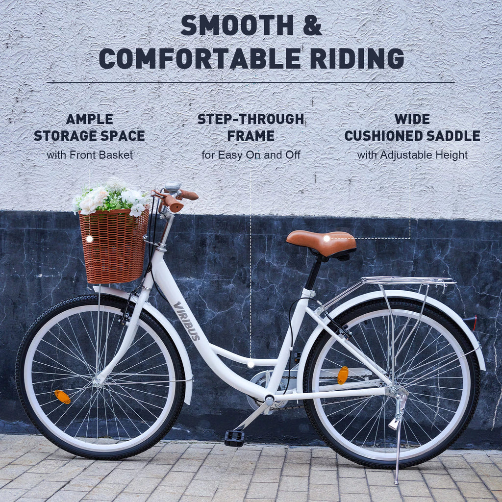 White 26 Inch Carbon Steel Hybrid Bike P539