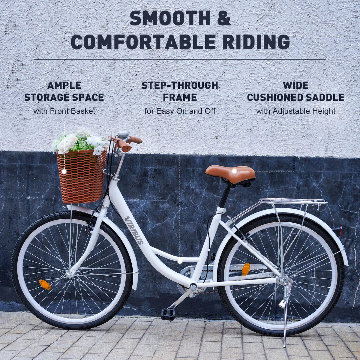 White 26 Inch Carbon Steel Hybrid Bike P539