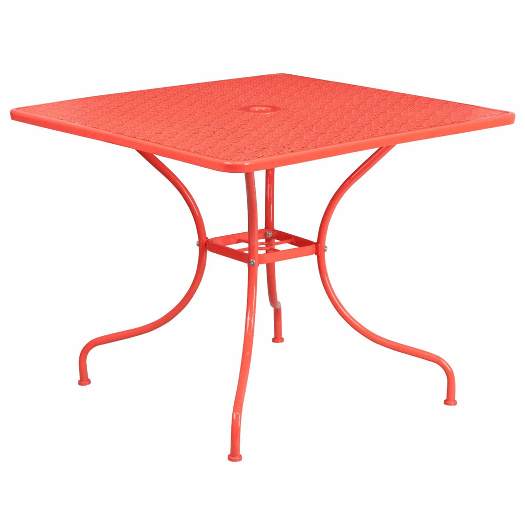 Square Black Steel Patio Table with Umbrella Hole E444027