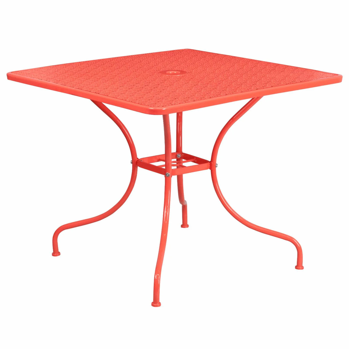 Square Black Steel Patio Table with Umbrella Hole E444027