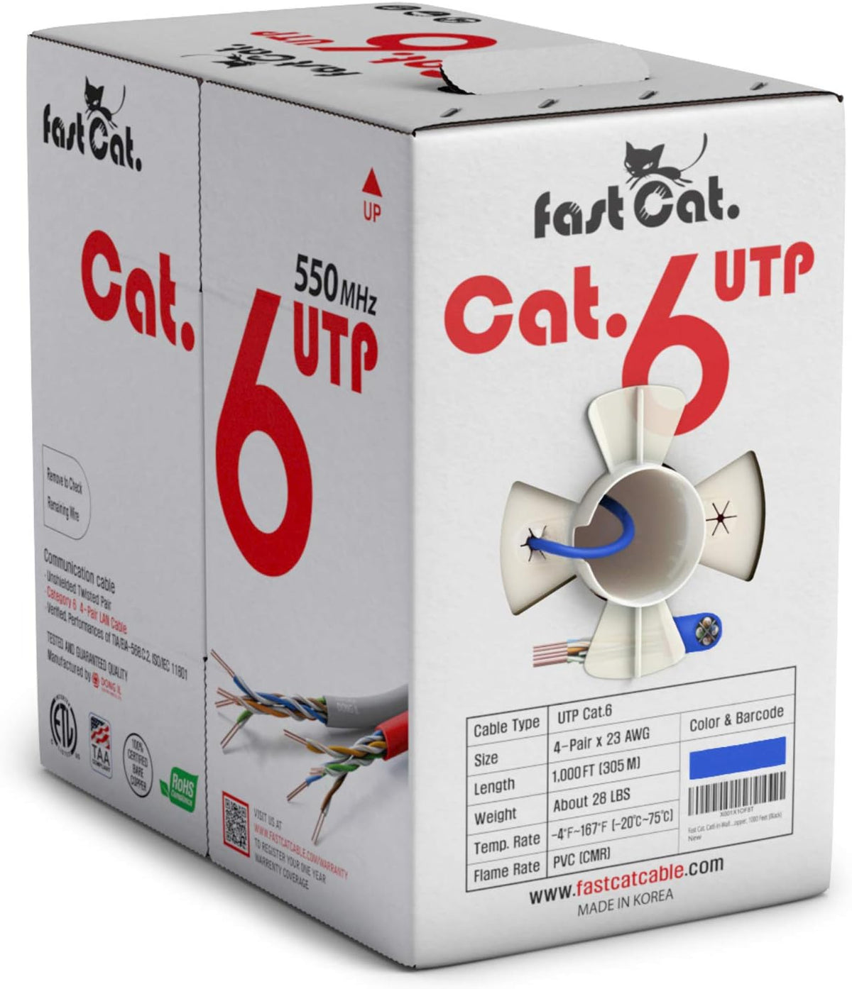Cat6 Ethernet Cable 1000ft 23 AWG Solid Bare Copper Orange I693063