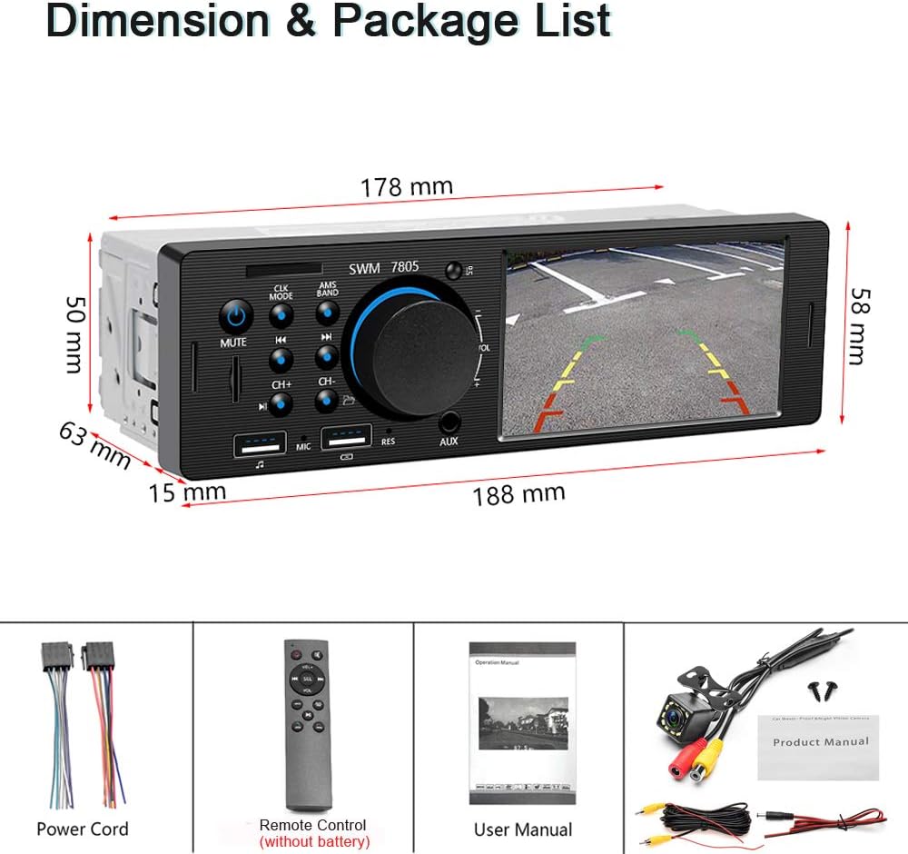 1 Din Car Radio 4.1 Inch Touch Screen Bluetooth Dual USB AUX SD Z247895