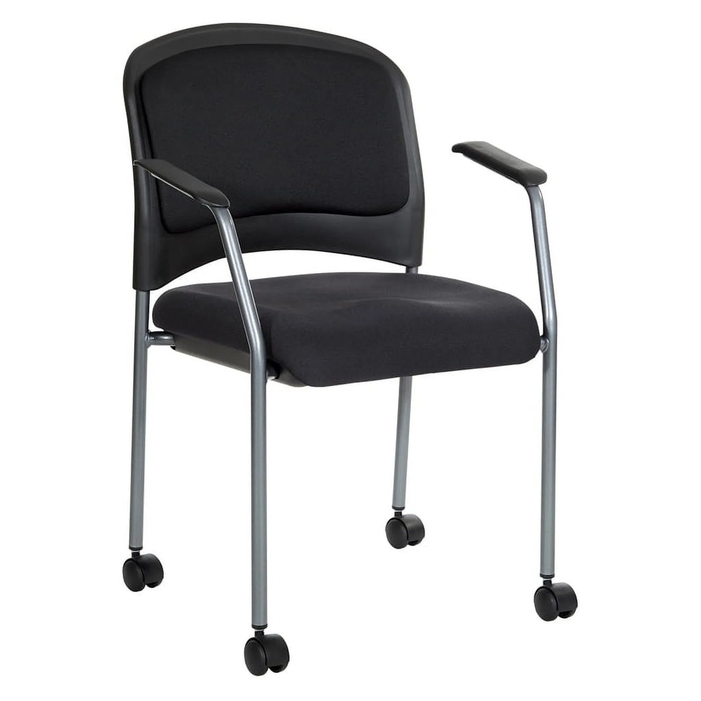 Black Fabric Rolling Visitors Chair with Casters E591
