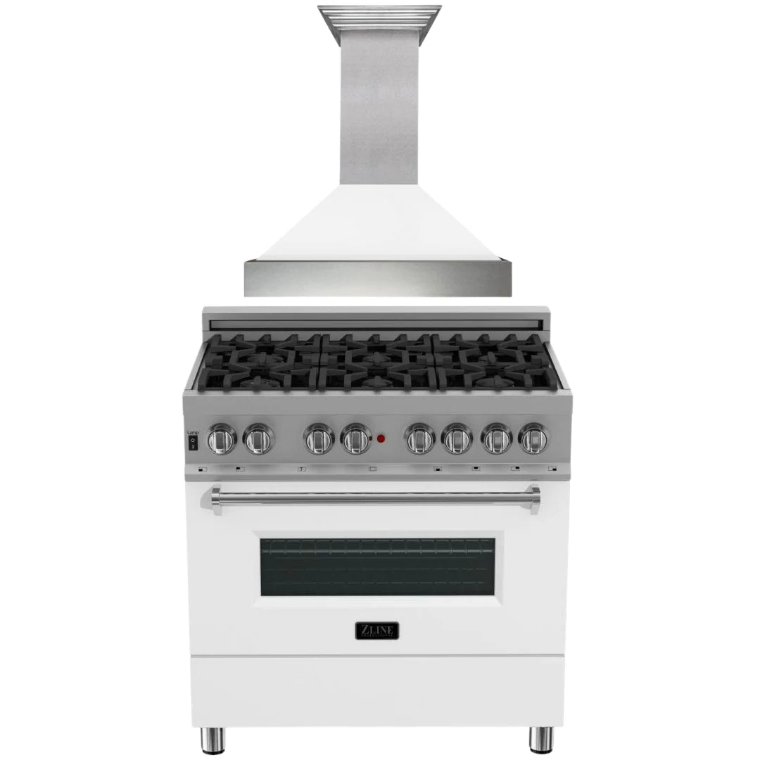 36 Dual Fuel Range with White Matte Door & Range Hood Appliance Package I140889