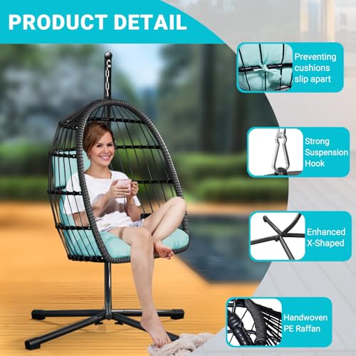 Egg Chair with Stand Rattan Wicker Hanging Swing Hammock Chair 350LBS Capacity X9995