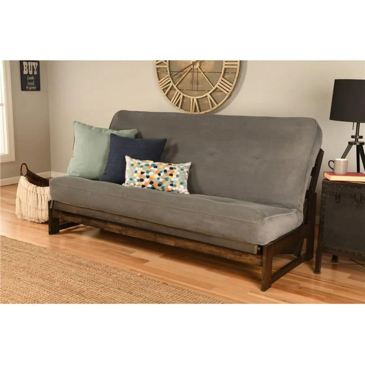 Mocha Full Size Futon Frame with Mattress N847