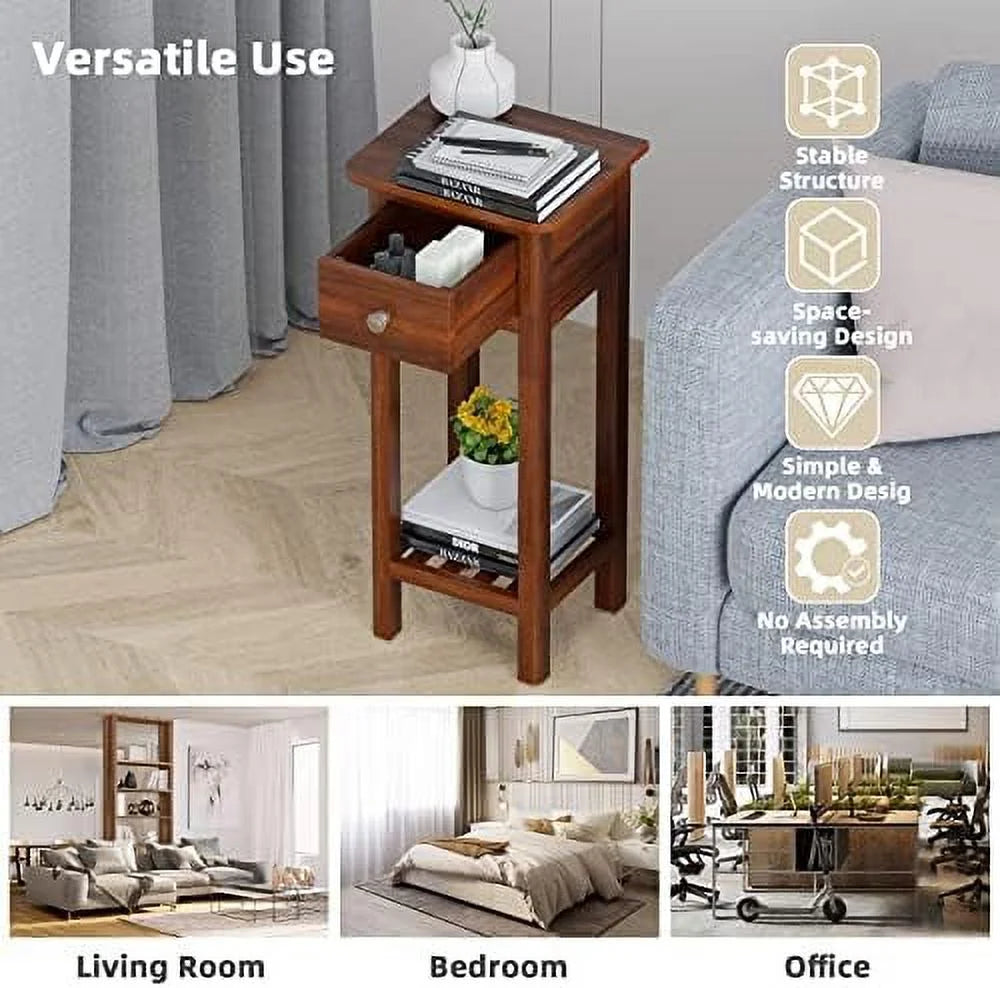 31 Inch Grey Acacia Wood End Table with Drawer K6980