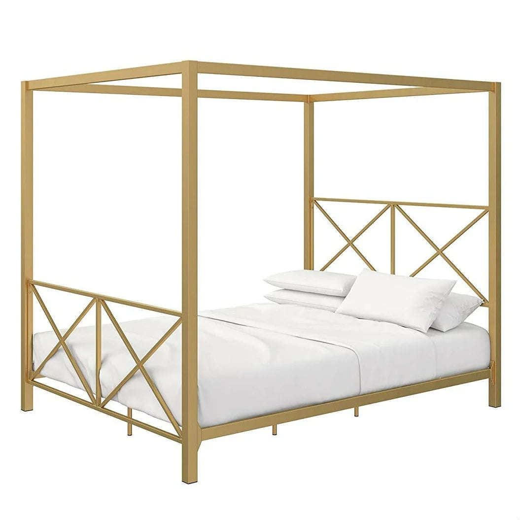 Queen Size Gold Metal Canopy Bed Frame with Headboard P939