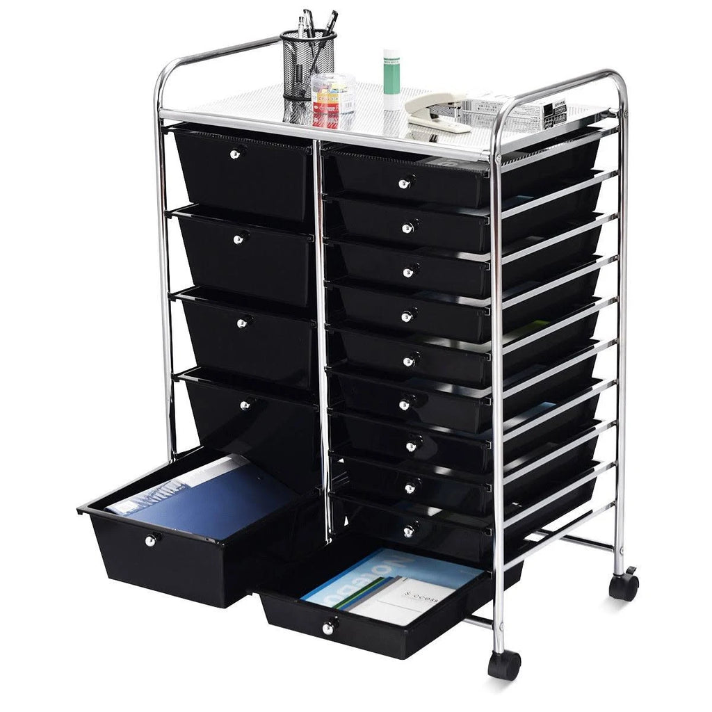 Black 15 Drawer Rolling Storage Cart S3973