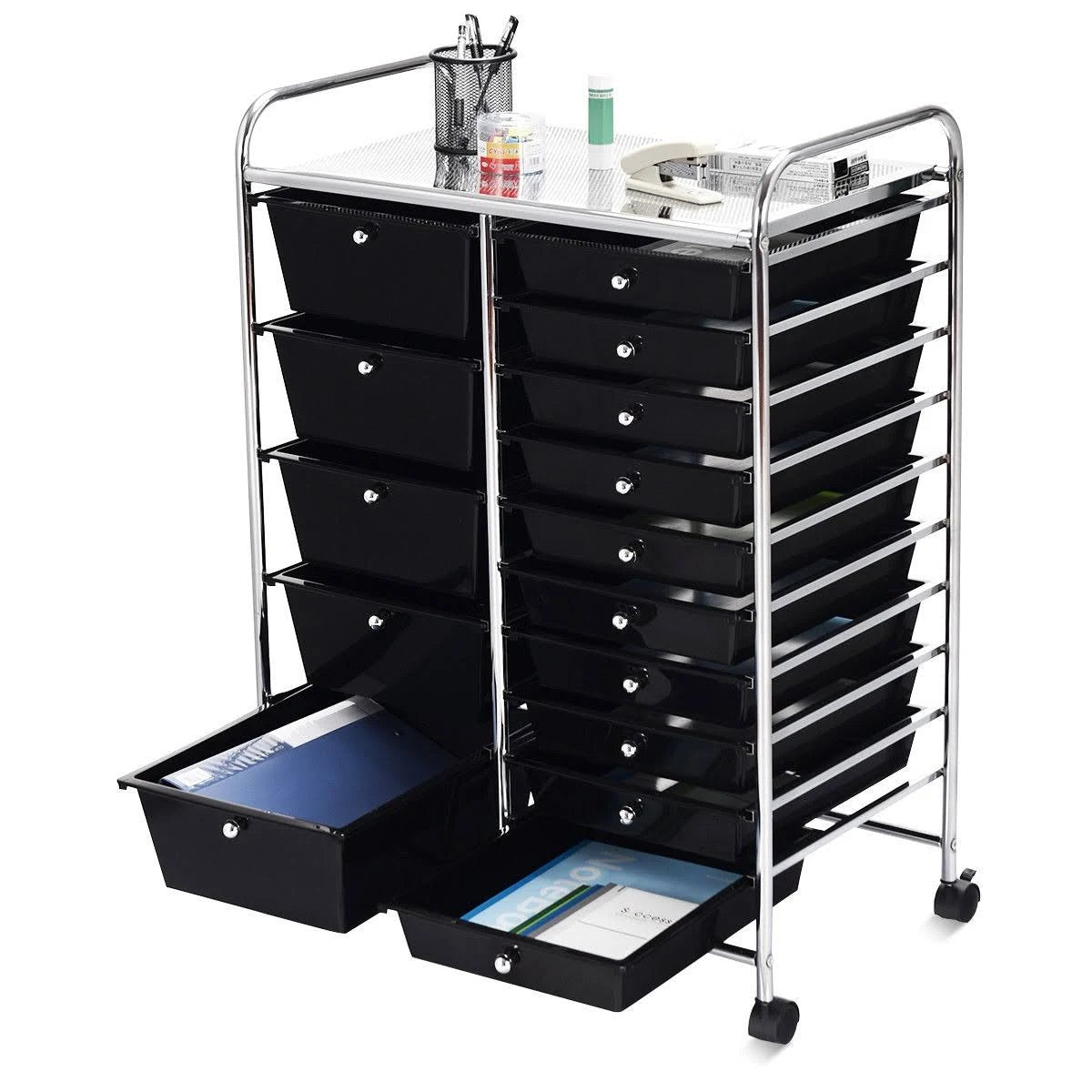 Black 15 Drawer Rolling Storage Cart S3973