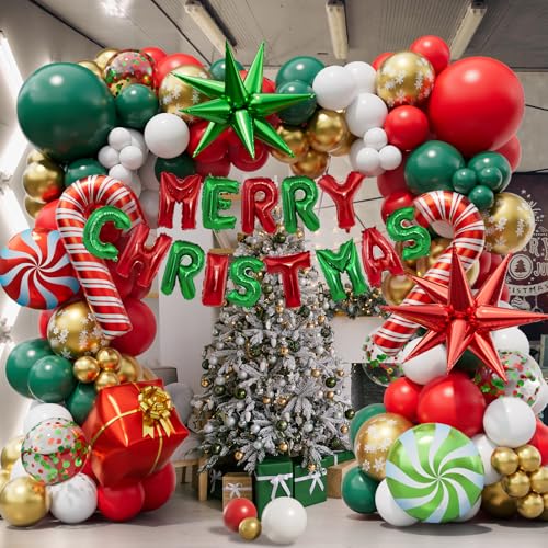 Christmas Balloon Garland Arch Kit with Banner and Red White Green Balloons O167
