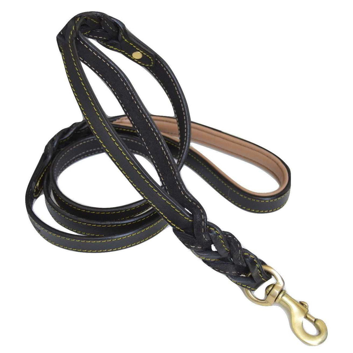 6 Foot Braided Leather Dog Leash with Traffic Handle S4393