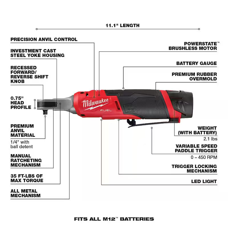 12V Lithium-Ion Brushless Cordless 1/4 in. Ratchet Kit with Batteries, Charger and Bag C79788