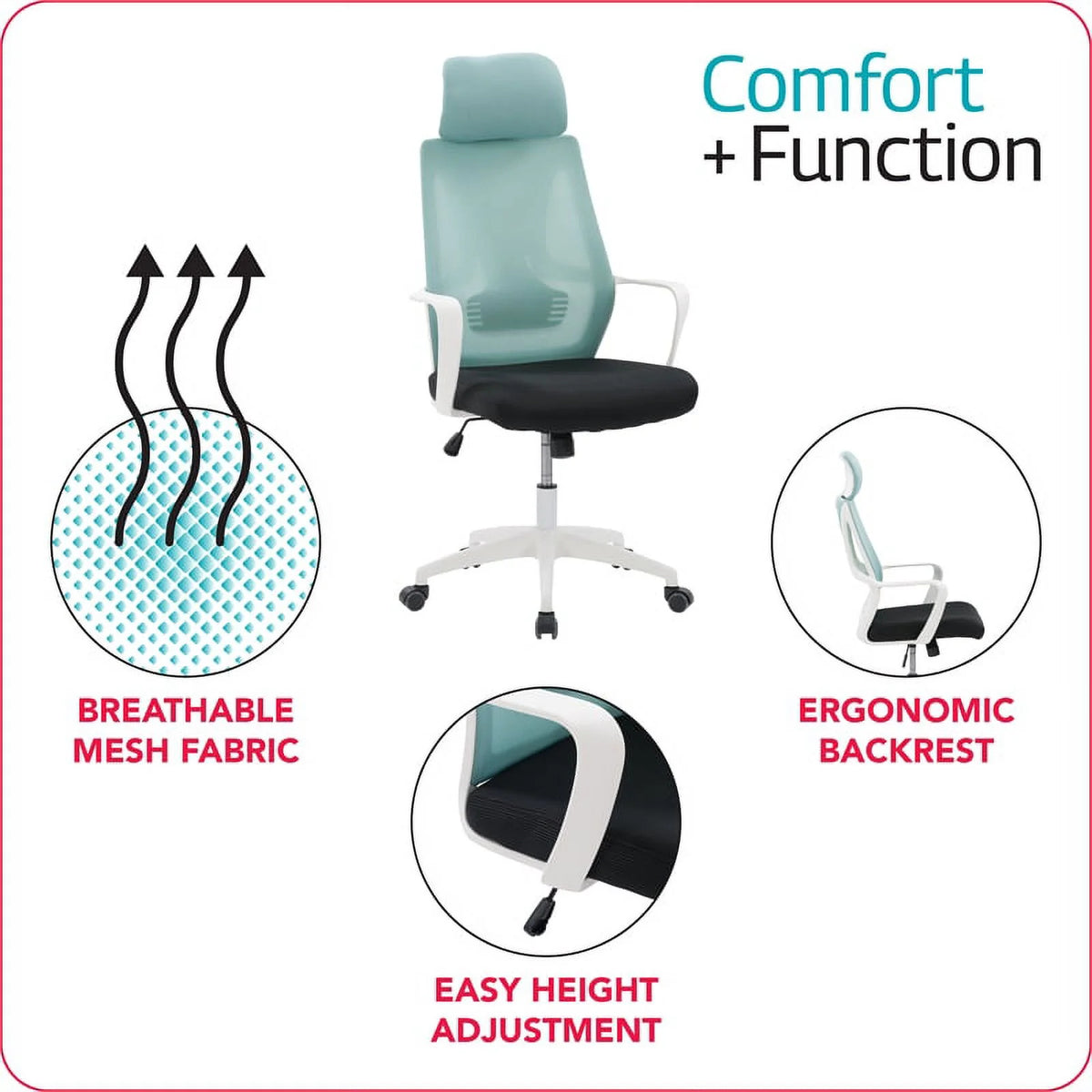 Teal Blue and Black Fabric Mesh Back Office Chair J26013