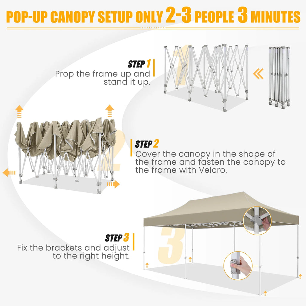 10x20 Pop up Canopy Tent Heavy Duty Waterproof UV 50+ Khaki B527