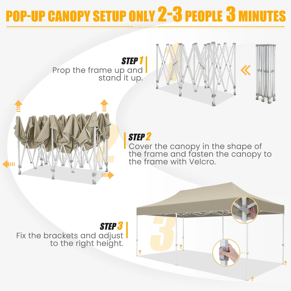 10x20 Pop up Canopy Tent Heavy Duty Waterproof UV 50+ Khaki B527
