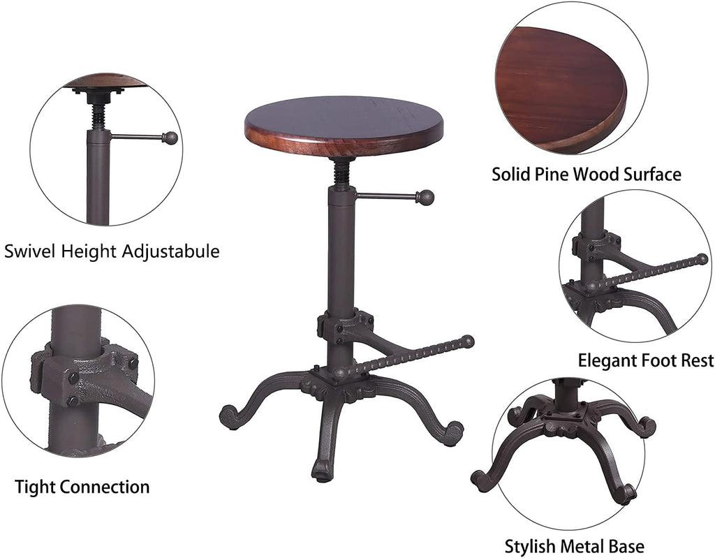 Rustic Swivel Adjustable 22-26 Bar Stool U2245