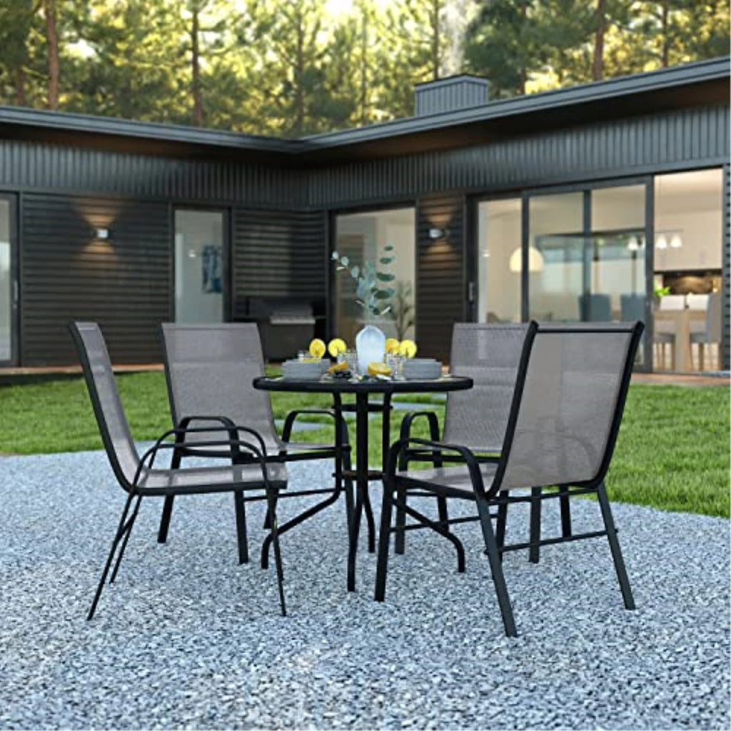 5-Piece Steel Glass Patio Table and Chair Set M53693
