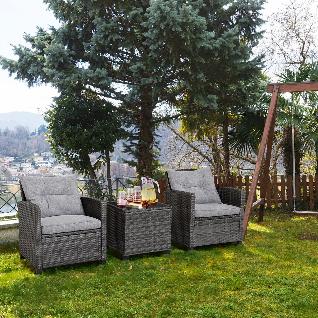 3 Pcs Patio Rattan Sofa Set with Grey Cushion K852849