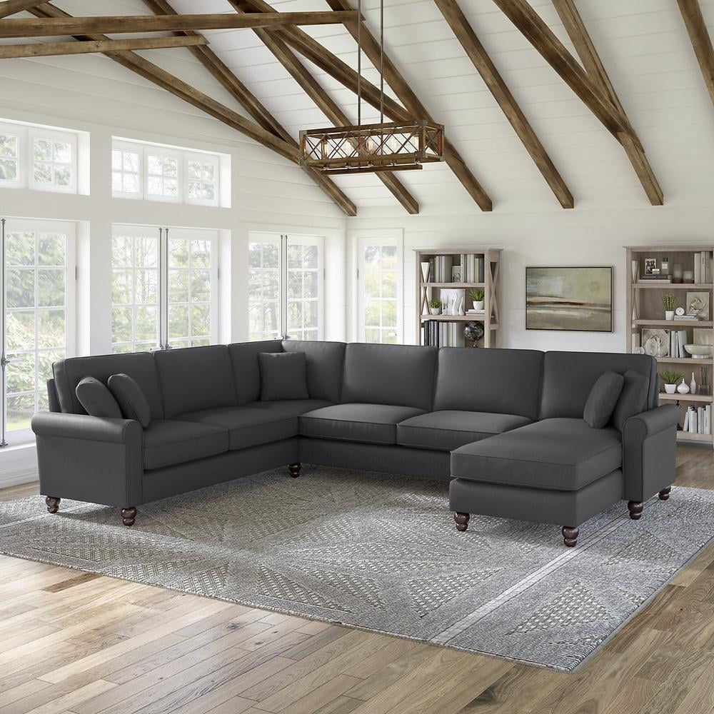 Charcoal Gray Herringbone U Shaped Couch with Chaise X6552