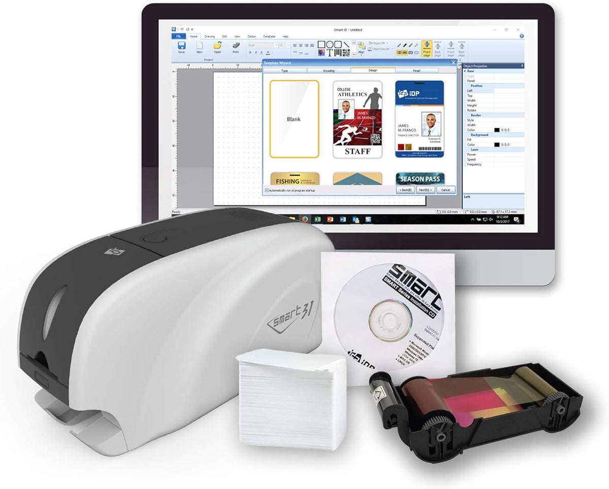 ID Card Printer Bundle with YMCKO Ribbon, 100 PVC Cards and USB Camera Z99379