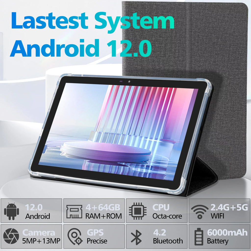 Android 12 Tablet 10.4 Inch with Case, 4GB RAM, 64GB Storage, Octa-Core, 6000mAh, Gray M93365