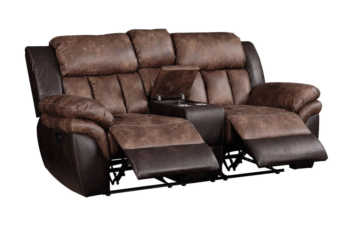 Toffee Espresso Polished Microfiber Loveseat with Console U8220