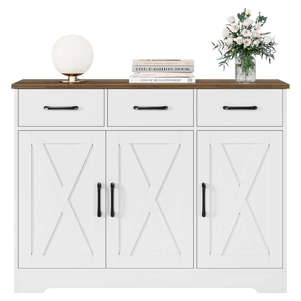 White 3 Drawer Kitchen Buffet Sideboard Cabinet with Adjustable Shelf J781
