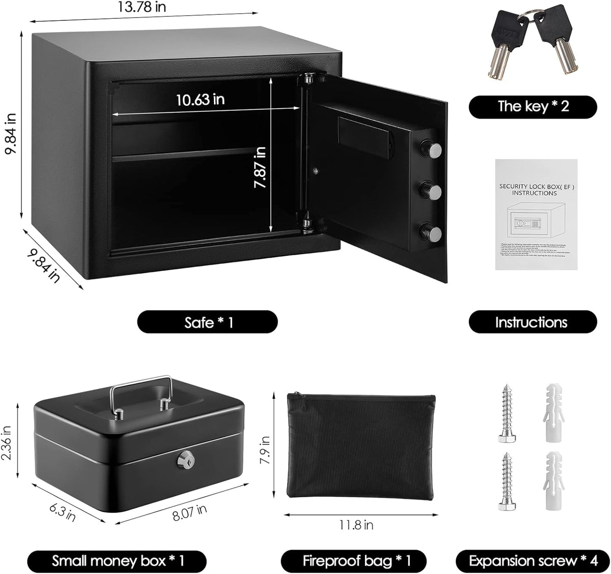 Fireproof Waterproof Safe Box with Lock and Bag P994