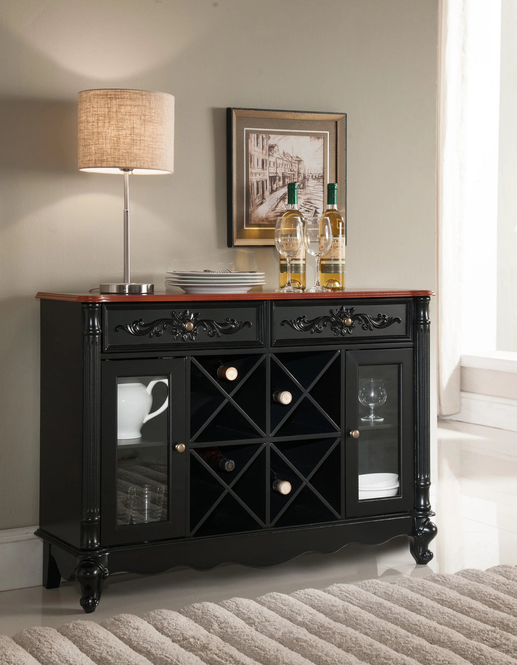 Black Walnut Buffet Server Wine Cabinet Console Table N32846