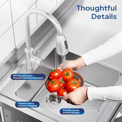 Stainless Steel Freestanding Utility Sink with Workbench Drawer Double Shelves K6624