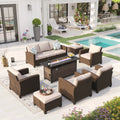 8 Pieces Wicker Patio Conversation Set with Fire Pit Table L23951